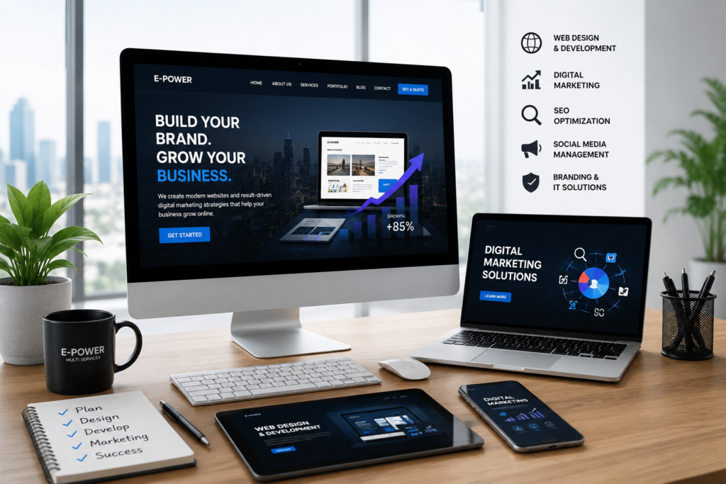 Professional web design, WordPress development, eCommerce solutions, and digital marketing services by E-Power Multi Services.
